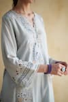 172 Threads_Blue Chiffon, Net Embroidery V-neck Dove Kurta Set With Dupatta _Online_at_Aza_Fashions