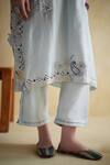 Buy_172 Threads_Blue Chiffon, Net Embroidery V-neck Dove Kurta Set With Dupatta 