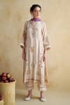 Shop_172 Threads_Blush Muslin, Cotton, Organza Embroidery Split V-neck Kurta Set With Dupatta _Online_at_Aza_Fashions