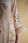 172 Threads_Blush Muslin, Cotton, Organza Embroidery Split V-neck Kurta Set With Dupatta _at_Aza_Fashions