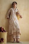 Shop_172 Threads_Blush Muslin, Cotton, Organza Embroidery Split V-neck Kurta Set With Dupatta _at_Aza_Fashions