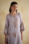 Buy_172 Threads_Purple Muslin, Cotton Embroidery Round Neck Lavender Kurta Set _Online_at_Aza_Fashions