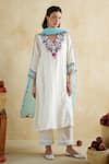 Buy_172 Threads_Off White Muslin, Cotton, Organza Embroidery Split Almond Kurta Set With Dupatta 