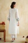 Shop_172 Threads_Off White Muslin, Cotton Embroidery Split V-neck Kurta Palazzo Set _at_Aza_Fashions