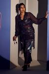 Mamicha_Black Satin, Crepe Sequins Scoop Neck, Collared Mystic Dusk Co-ord Set _Online