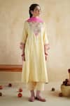 Buy_172 Threads_Yellow Muslin, Cotton Embroidery Round Neck Butter Kurta Palazzo Set _at_Aza_Fashions