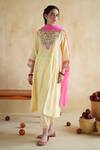 Shop_172 Threads_Yellow Muslin, Cotton Embroidery Round Neck Butter Kurta Palazzo Set _at_Aza_Fashions