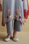 172 Threads_Slate Muslin, Cotton, Organza Embroidery Round Neck Gray Kurta Set With Dupatta _Online_at_Aza_Fashions