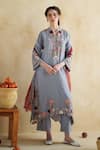 Buy_172 Threads_Slate Muslin, Cotton, Organza Embroidery Round Neck Gray Kurta Set With Dupatta _at_Aza_Fashions