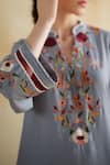 Buy_172 Threads_Slate Muslin, Cotton Embroidery V-neck Gray Kurta Palazzo Set _Online_at_Aza_Fashions