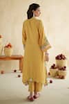 Shop_172 Threads_Mustard Muslin, Cotton, Organza Embroidery Split Suraj Kurta Set With Dupatta _at_Aza_Fashions