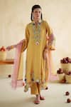Buy_172 Threads_Mustard Muslin, Cotton, Organza Embroidery Split Suraj Kurta Set With Dupatta _at_Aza_Fashions