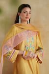 Shop_172 Threads_Mustard Muslin, Cotton, Organza Embroidery Split Suraj Kurta Set With Dupatta 
