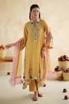 Buy_172 Threads_Mustard Muslin, Cotton Embroidery Round Neck Kurta Palazzo Set _at_Aza_Fashions