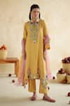 Shop_172 Threads_Mustard Muslin, Cotton Embroidery Round Neck Kurta Palazzo Set _Online_at_Aza_Fashions