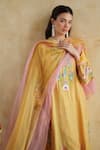 172 Threads_Mustard Muslin, Cotton Embroidery Round Neck Kurta Palazzo Set _Online