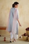 Shop_172 Threads_Blue Muslin, Cotton, Organza Embroidery, Lace Keyhole Neck Twilight Kurta Set _at_Aza_Fashions