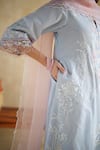 172 Threads_Blue Muslin, Cotton, Organza Embroidery, Lace Keyhole Neck Twilight Kurta Set _Online