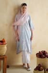Buy_172 Threads_Blue Muslin, Cotton, Organza Embroidery, Lace Keyhole Neck Twilight Kurta Set _Online