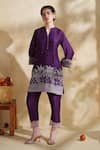 Shop_172 Threads_Purple Muslin, Cotton Embroidery V-neck Designer Kurta Pant Set _Online_at_Aza_Fashions