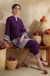 172 Threads_Purple Muslin, Cotton Embroidery V-neck Designer Kurta Pant Set _at_Aza_Fashions