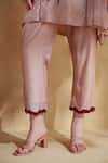 172 Threads_Pink Muslin, Cotton Embroidery V-neck Rosewood Co-ord Set _Online_at_Aza_Fashions