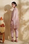 Shop_172 Threads_Pink Muslin, Cotton Embroidery V-neck Rosewood Co-ord Set _at_Aza_Fashions