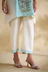 172 Threads_Aqua Muslin, Cotton Embroidery Mandarin Collar Icy Floral Kurta Set _Online_at_Aza_Fashions