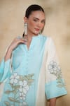 172 Threads_Aqua Muslin, Cotton Embroidery Mandarin Collar Icy Floral Kurta Set _at_Aza_Fashions