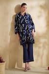 172 Threads_Navy Cotton, Muslin Collared Midnight Co-ord Set _at_Aza_Fashions