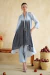 Buy_172 Threads_Charcoal Cotton Sequins Open Neck Ice Blue And Grey Coord Set _at_Aza_Fashions
