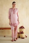 Buy_172 Threads_Pink Muslin, Cotton Embroidery V-neck Soft Blush Co-ord Set _Online_at_Aza_Fashions