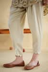 Buy_172 Threads_Ivory Muslin, Cotton Embroidery V-neck Caramel Designer Co-ord Set _Online_at_Aza_Fashions