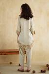 Shop_172 Threads_Ivory Muslin, Cotton Embroidery V-neck Caramel Designer Co-ord Set _at_Aza_Fashions