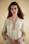Shop_172 Threads_Ivory Muslin, Cotton Embroidery V-neck Caramel Designer Co-ord Set 