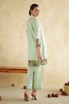 172 Threads_Green Muslin, Cotton Embroidery V-neck Sage Co-ord Set _Online_at_Aza_Fashions
