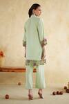 Shop_172 Threads_Green Muslin, Cotton Embroidery V-neck Sage Co-ord Set _at_Aza_Fashions