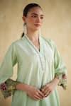 Buy_172 Threads_Green Muslin, Cotton Embroidery V-neck Sage Co-ord Set 