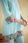 Buy_172 Threads_Blue Muslin, Cotton Embroidery V-neck Breeze Co-ord Set _Online_at_Aza_Fashions