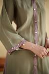172 Threads_Olive Green Muslin, Cotton Mandarin Collar Kurta And Pant Set _Online_at_Aza_Fashions