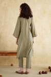 Shop_172 Threads_Olive Green Muslin, Cotton Mandarin Collar Kurta And Pant Set _at_Aza_Fashions