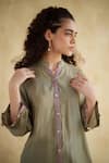 Shop_172 Threads_Olive Green Muslin, Cotton Mandarin Collar Kurta And Pant Set _Online_at_Aza_Fashions