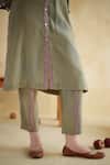 172 Threads_Olive Green Muslin, Cotton Mandarin Collar Kurta And Pant Set _at_Aza_Fashions
