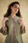 Buy_172 Threads_Olive Green Muslin, Cotton Mandarin Collar Kurta And Pant Set 