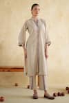 Buy_172 Threads_Off White Muslin, Cotton Beads Mandarin Collar Ecru Panel Co-ord Set _at_Aza_Fashions