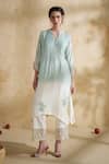 Buy_172 Threads_Blue Muslin, Cotton Embroidery Split V-neck Meadow Mist Set _at_Aza_Fashions