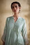 Buy_172 Threads_Blue Muslin, Cotton Embroidery Split V-neck Meadow Mist Set 