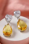 Shop_Ruby Raang_Yellow Stones Heart Shaped Earrings _at_Aza_Fashions
