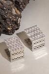 Shop_Ruby Raang_White Crystals Box Loop Earrings _at_Aza_Fashions