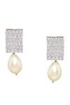 Ruby Raang_White Rhinestones, Pearls Designer Loop Earrings With Drop _Online_at_Aza_Fashions